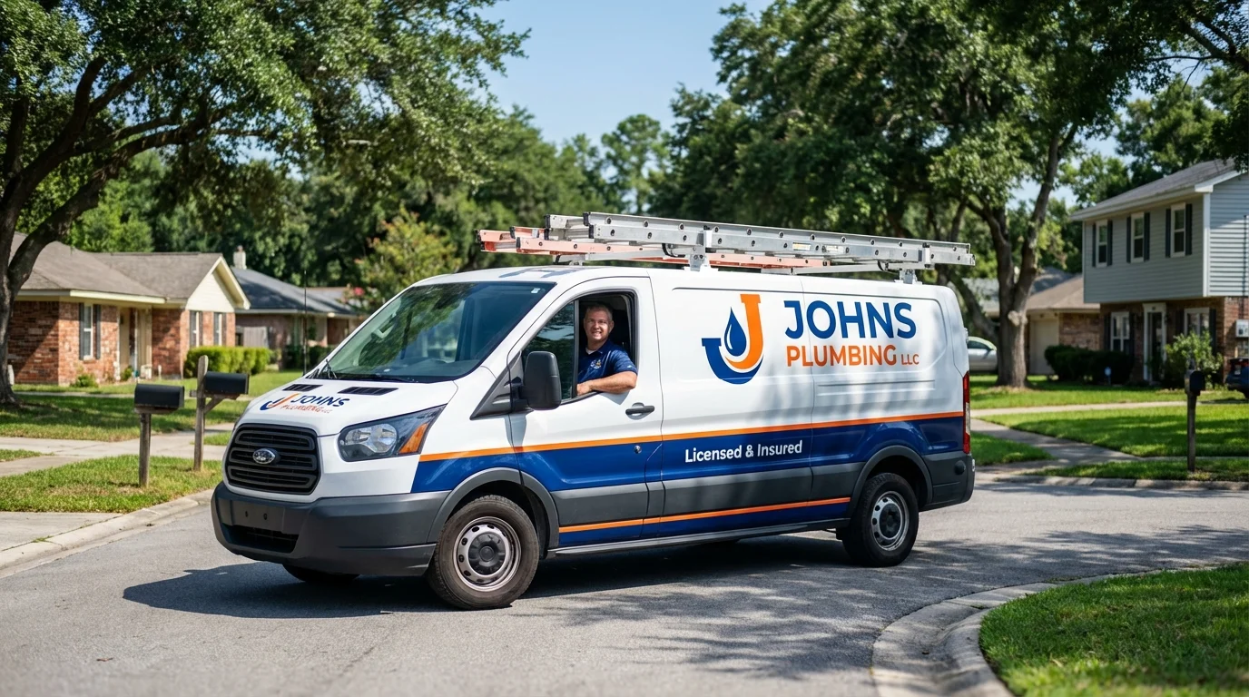 Johns Plumbing LLC service van in Livingston, TX