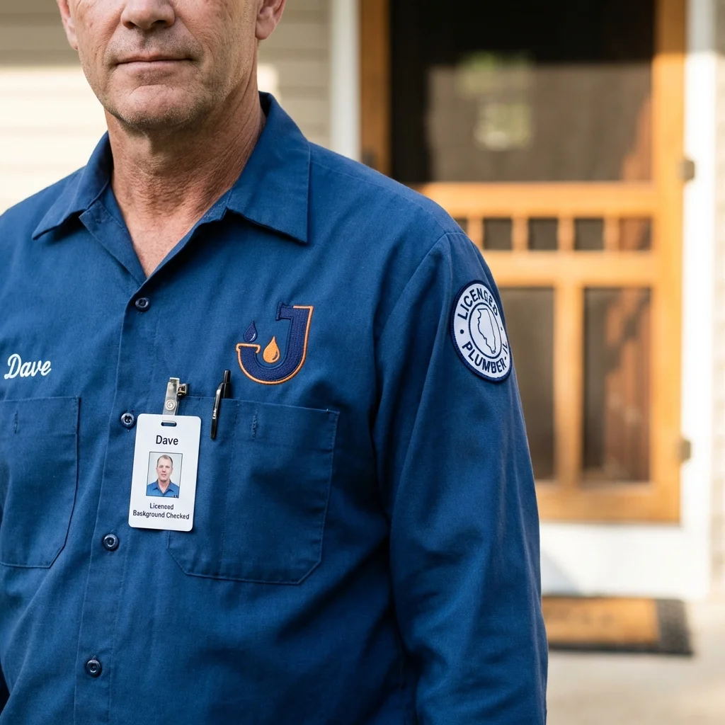 Licensed plumber showing ID badge in Livingston, TX