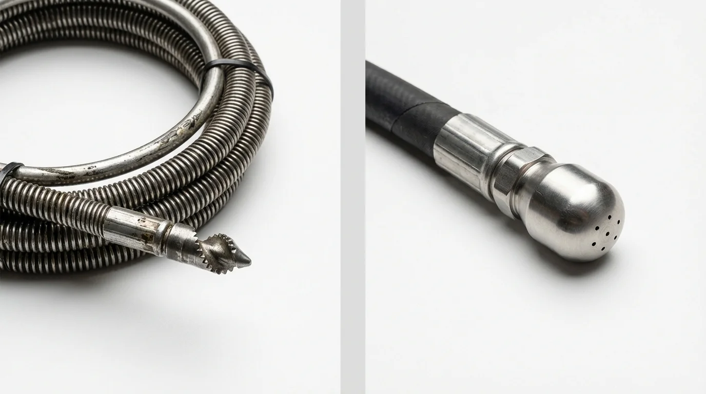 Drain snake cable and hydro jetting nozzle used for drain cleaning in Livingston, TX